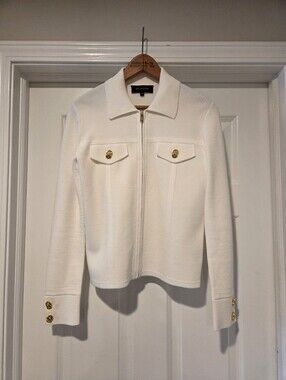 St. John Cream Zip Jacket with Gold Buttons